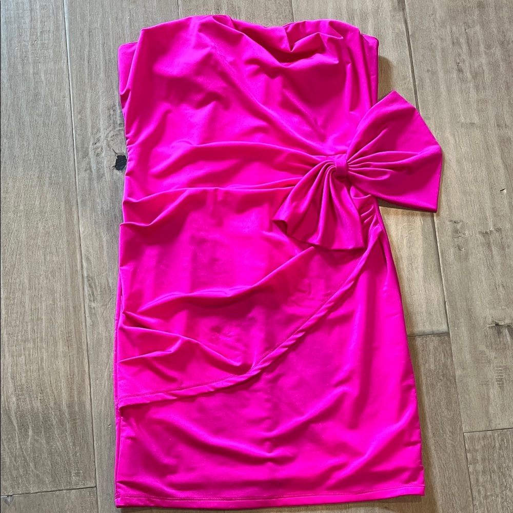 Women's Strapless Bow-Accent Pink Dress